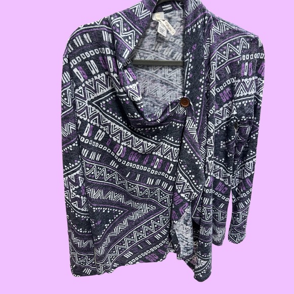 Purple Aztec cream black tribal open cardigan jacket sweater n… - Picture 2 of 4